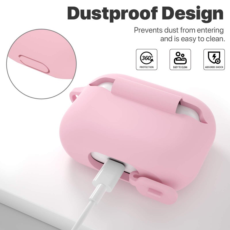 ATUAT for AirPods Pro 1st/2nd Generation Case Cover, Protective Silicone Skin Accessories with Keychain for Women Men for Apple AirPods Pro 2019/2022 Charging Case,Front LED Visible-Pink - Image 4